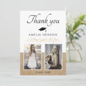 Rustic Elegant Gold Ornament 2 Foto Afstuderen Bedankkaart (Staand voorkant)