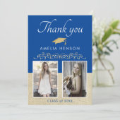 Rustic Elegant Gold Ornament 2 Foto Afstuderen Bedankkaart (Staand voorkant)