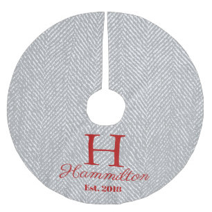 Rustic Elegant Gray Herringbone Gepersonaliseerd Kerstboom Rok