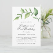 Rustic Elegant Greenery Baptism First Birthday Kaart (Staand voorkant)