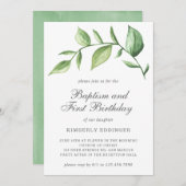 Rustic Elegant Greenery Baptism First Birthday Kaart (Voorkant / Achterkant)