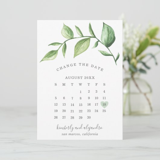 Rustic Elegant Greenery Calendar verander de Datum Aankondiging (Staand voorkant)