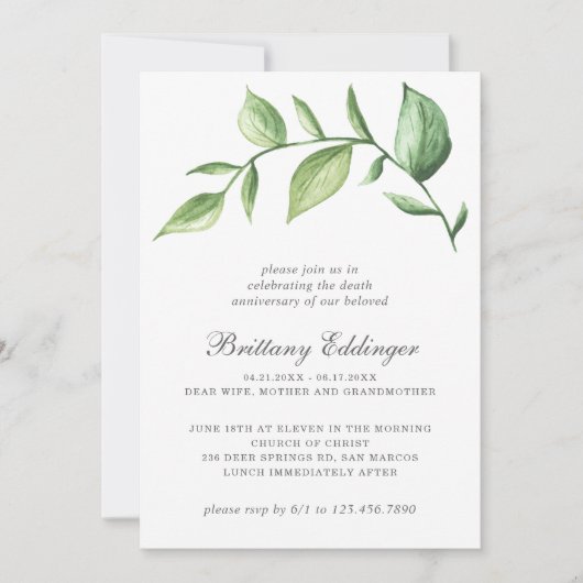 Rustic Elegant Greenery Death Jubileum Kaart (Voorkant)