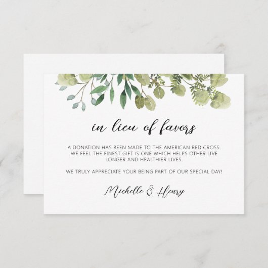 Rustic Elegant Greenery in Lieu of Favors Kaart (Voorkant / Achterkant)