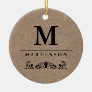 Rustic Elegant Kraft Paper Monogram met Vlaams Keramisch Ornament