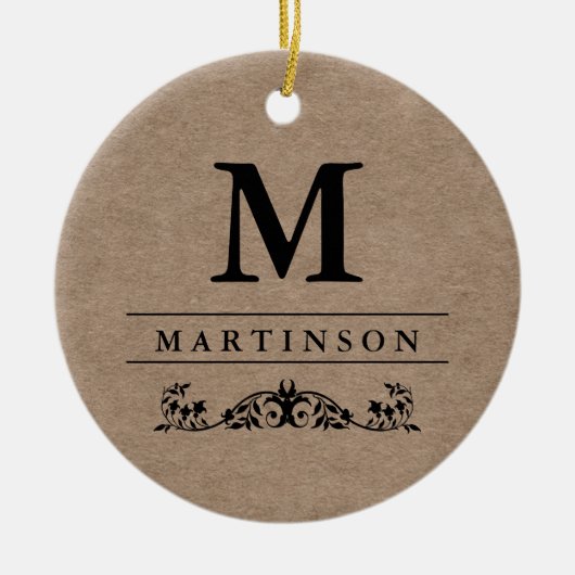 Rustic Elegant Kraft Paper Monogram met Vlaams Keramisch Ornament (Voorkant)