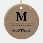 Rustic Elegant Kraft Paper Monogram met Vlaams Keramisch Ornament (Achterkant)