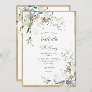 Rustic Elegant Leaves Greenery Gold Wedding Kaart