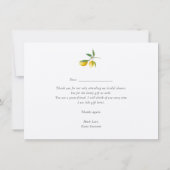 Rustic Elegant Lemon Fête des mariées Merci Cartes (Dos)