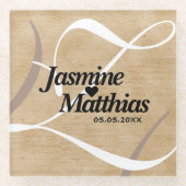 Rustic Elegant  Monogram Burlap Wedding Glazen Onderzetter (Voorkant)