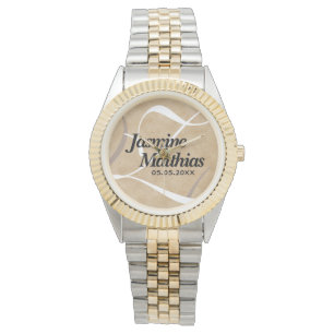 Rustic Elegant Monogram Burlap Wedding Horloge