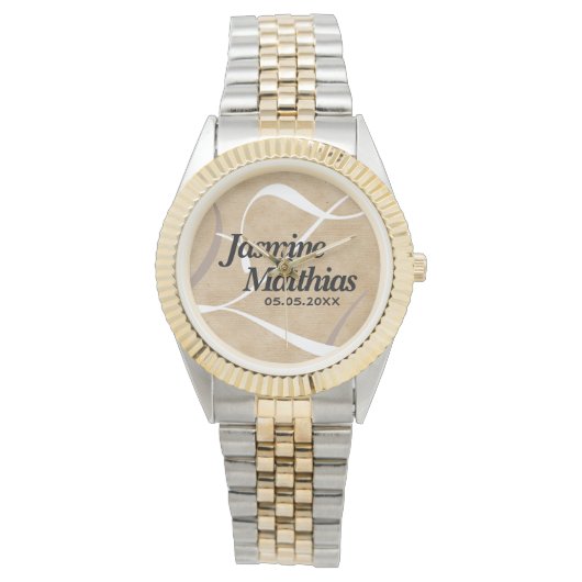 Rustic Elegant  Monogram Burlap Wedding Horloge (Voorkant)