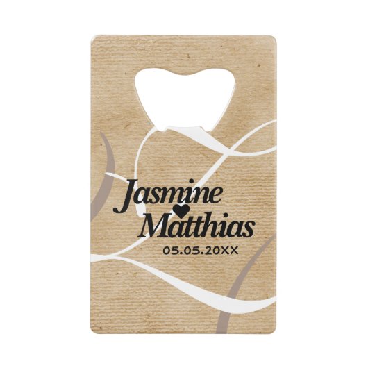 Rustic Elegant  Monogram Burlap Wedding Kredietkaart Flessenopener (Voorkant)