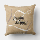 Rustic Elegant Monogram Burlap Wedding Kussen (Achterkant)