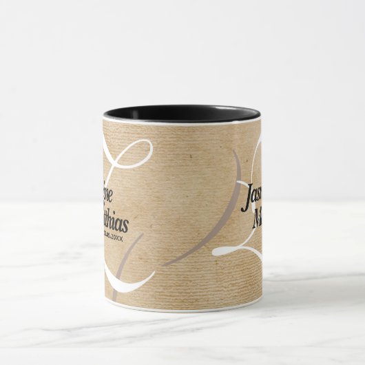 Rustic Elegant  Monogram Burlap Wedding Mok (Midden)