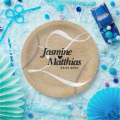 Rustic Elegant Monogram Burlap Wedding Papieren Bordje (Feest)