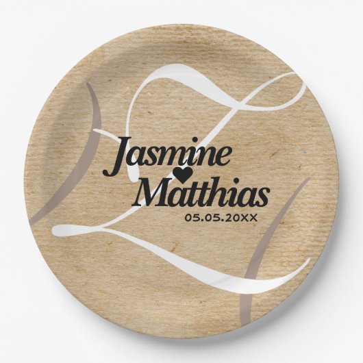 Rustic Elegant Monogram Burlap Wedding Papieren Bordje (Voorkant)