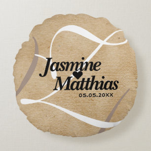 Rustic Elegant Monogram Burlap Wedding Rond Kussen