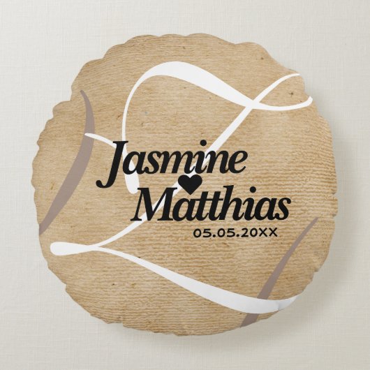 Rustic Elegant  Monogram Burlap Wedding Rond Kussen (Voorkant)