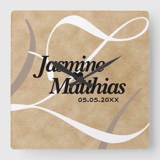 Rustic Elegant  Monogram Burlap Wedding Vierkante Klok (Voorkant)