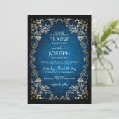 Rustic Elegant Navy and Gold Wedding Kaart (Staand voorkant)