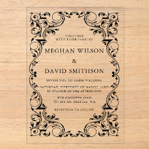 Rustic Elegant Ornamental Black Gold Wedding Acryl Uitnodigingen