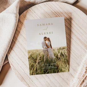 Rustic Elegant Photo Script Wedding Invitation Kaart