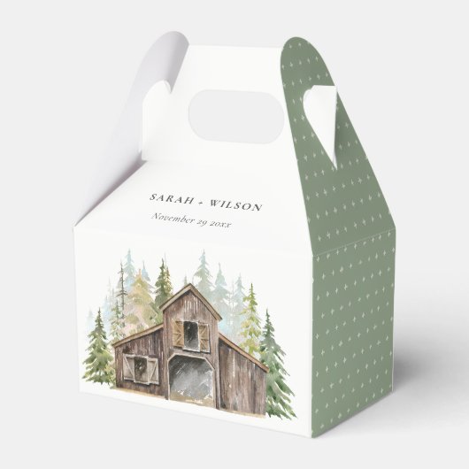 Rustic Elegant Pine Bossen Forest Barnyard Wedding Bedankdoosjes (Achterkant)