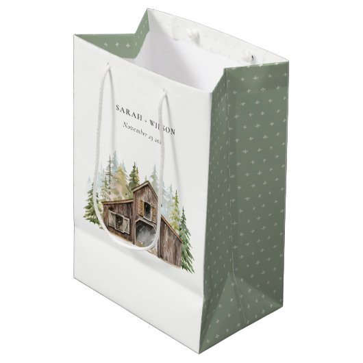 Rustic Elegant Pine Bossen Forest Barnyard Wedding Medium Cadeauzakje (Voorkant Gekanteld)