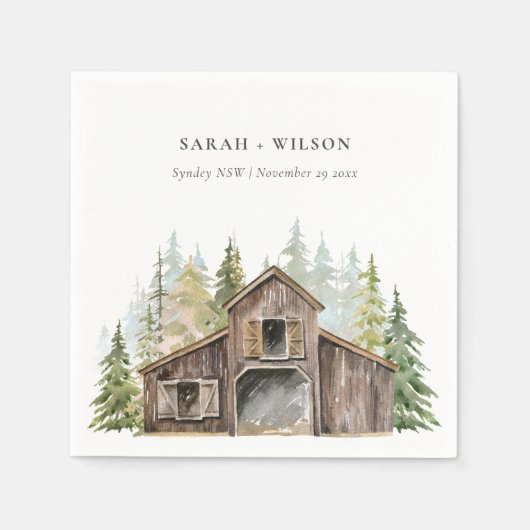 Rustic Elegant Pine Bossen Forest Barnyard Wedding Servet (Voorkant)