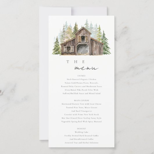 Rustic Elegant Pine Forest Barnyard Menu Mariage (Devant)