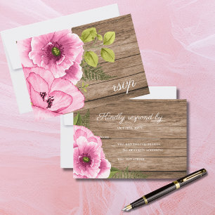 Rustic Elegant Pink Green Waterverf Poppies RSVP Kaartje