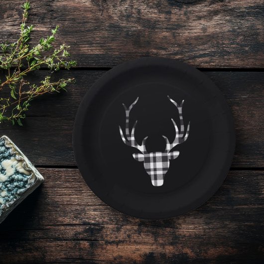 Rustic Elegant Plaid Deer Christmas Paper Plates Papieren Bordje