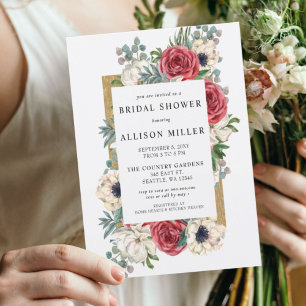 Rustic Elegant Red en Gold Floral Vrijgezellenfees Kaart