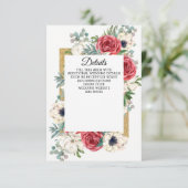 Rustic Elegant Red en Gold Floral White Wedding Informatiekaartje (Staand voorkant)