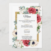 Rustic Elegant Red en Gold Floral White Wedding Menu (Voorkant / Achterkant)