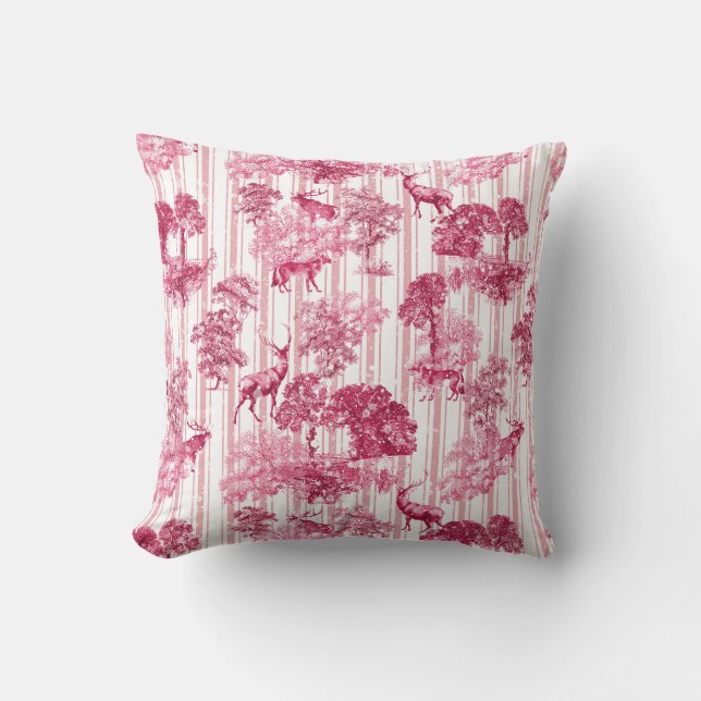 Rustic Elegant roze Franse toile deer Stripes Kussen (Voorkant)