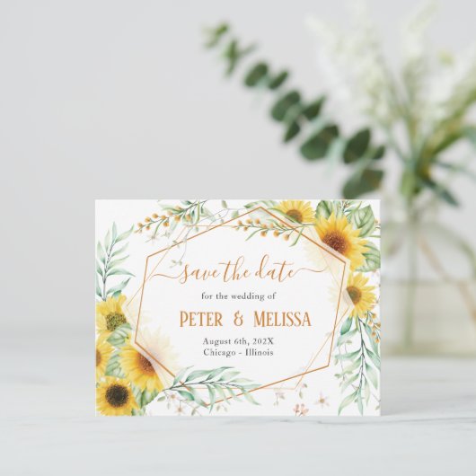 Rustic Elegant Sunflower enregistrer la date Carte (Debout devant)