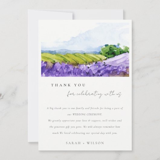 Rustic Elegant Waterverf Lavender Fields Wedding Bedankkaart (Voorkant)