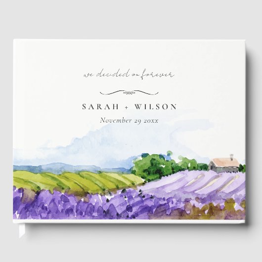 Rustic Elegant Waterverf Lavender Fields Wedding Gastenboek (Voorkant)