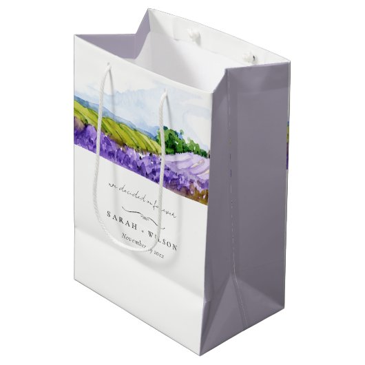 Rustic Elegant Waterverf Lavender Fields Wedding Medium Cadeauzakje (Voorkant Gekanteld)
