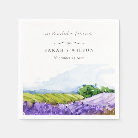 Rustic Elegant Waterverf Lavender Fields Wedding Servet (Voorkant)