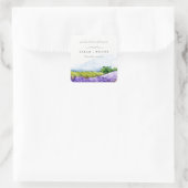 Rustic Elegant Waterverf Lavender Fields Wedding Vierkante Sticker (Tas)