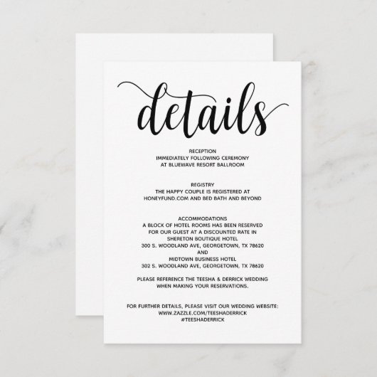 Rustic Elegant Wedding Details Enclosure Card Informatiekaartje (Voorkant / Achterkant)