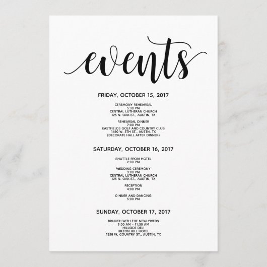 Rustic Elegant Wedding Welcome and Itinerary Card Programma (Achterkant)