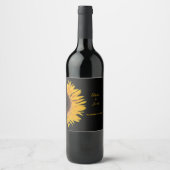 Rustic Elegant Yellow Black Sunflower Wedding Wijn Etiket (Voorkant)