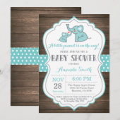 Rustic Elephant Baby shower Invitation Aqua Kaart (Voorkant / Achterkant)