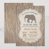 Rustic Elephant Baby shower Invitation garçon (Devant / Derrière)
