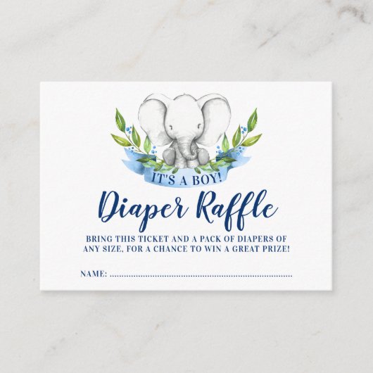 Rustic Elephant Boy Luier Raffle Ticket Informatiekaartje (Voorkant)