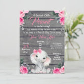 Rustic Elephant Drive Baby shower Uitnodiging roze (Staand voorkant)